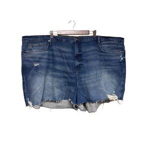Good American 90s Women's Shorts Denim Blue Jean Distressed Plus Size 30 NEW